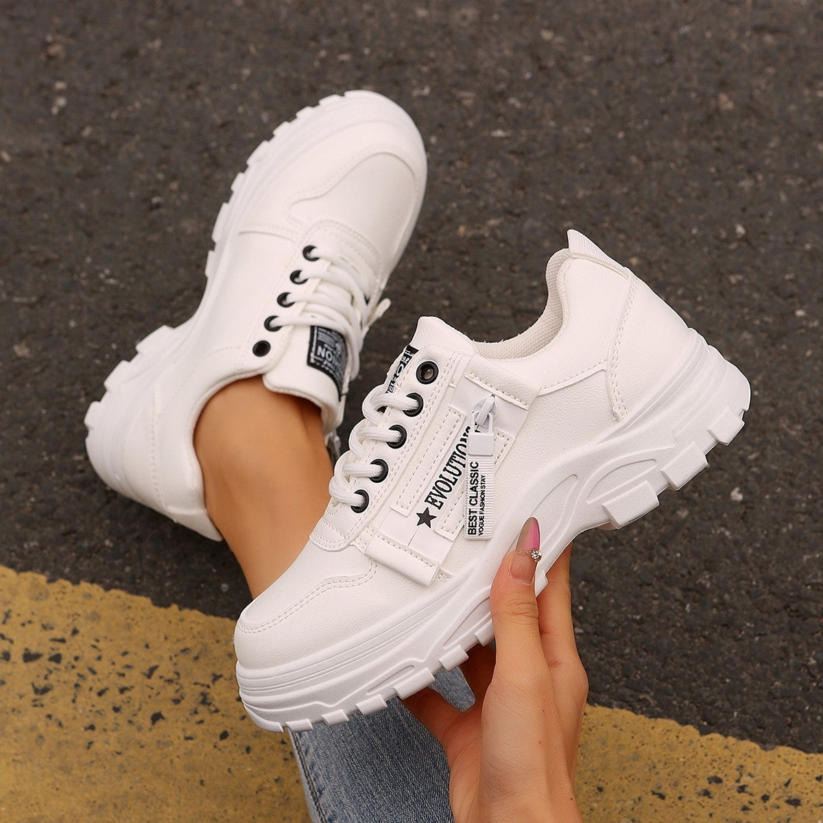 Lace Up Side Zipper Platform Sneakers