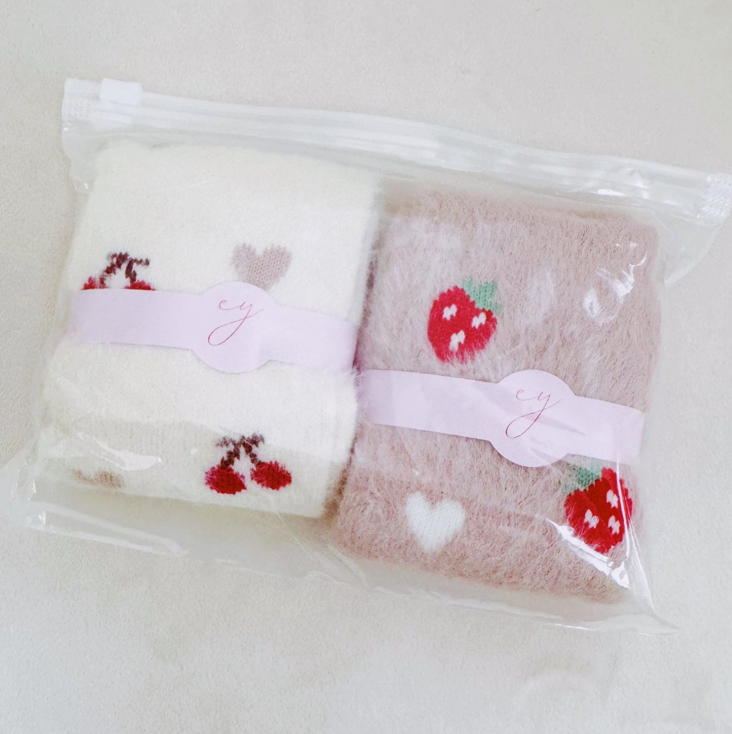 Cherry and Strawberry Fuzzy Socks Set of 2