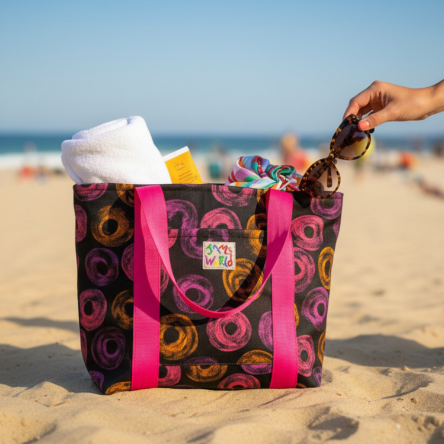 Jams World Lined Tote Bag in Neon Donuts