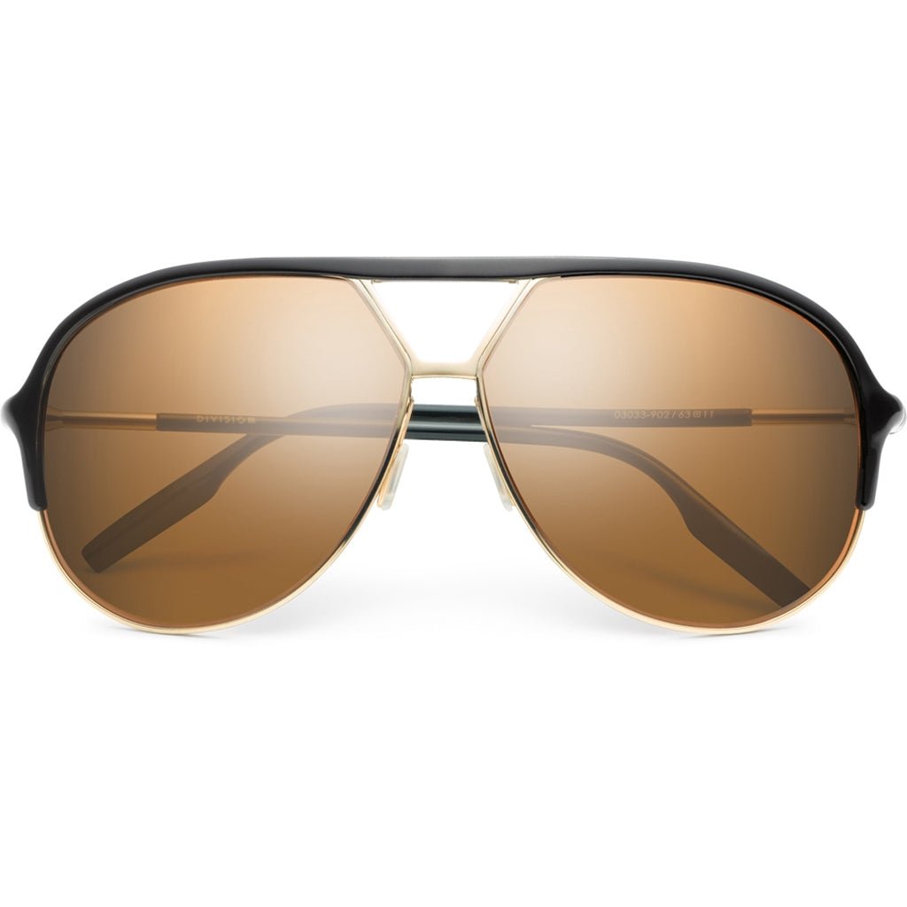 Division Aviator Sunglasses in Polished Black Gold with Bronze Lens