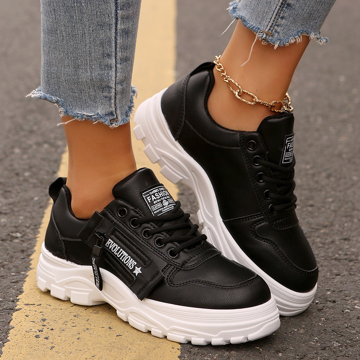 Lace Up Side Zipper Platform Sneakers