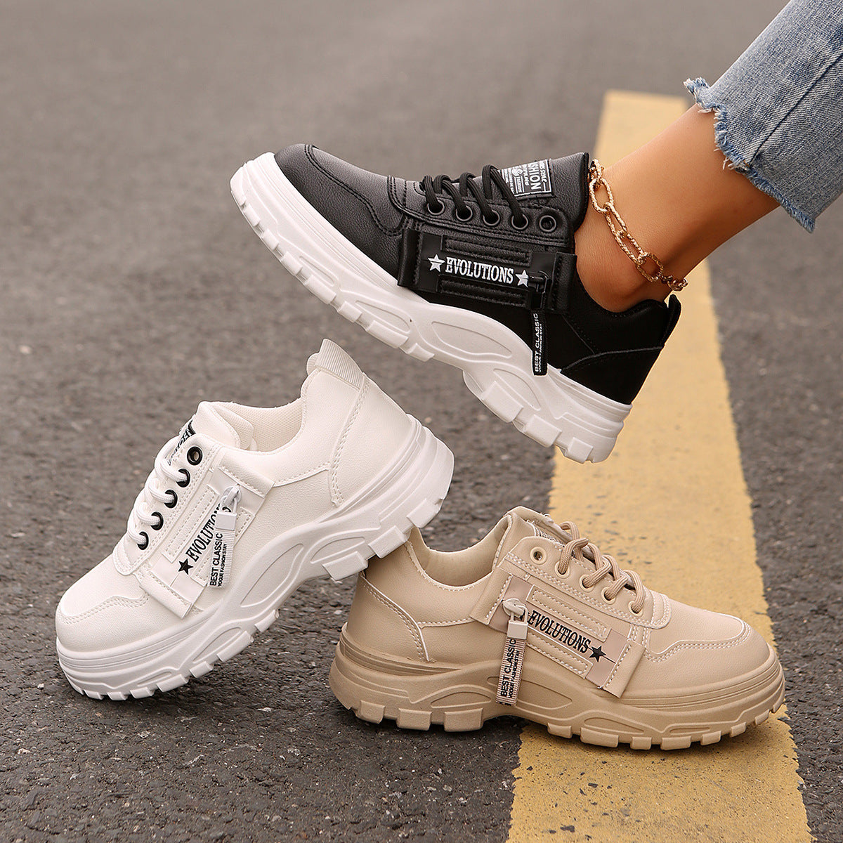 Lace Up Side Zipper Platform Sneakers