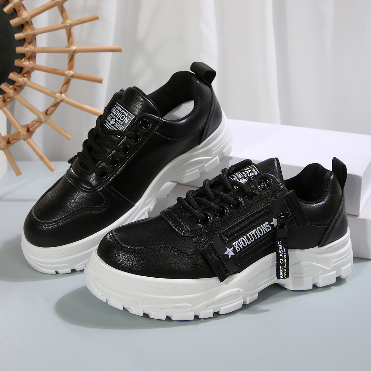 Lace Up Side Zipper Platform Sneakers