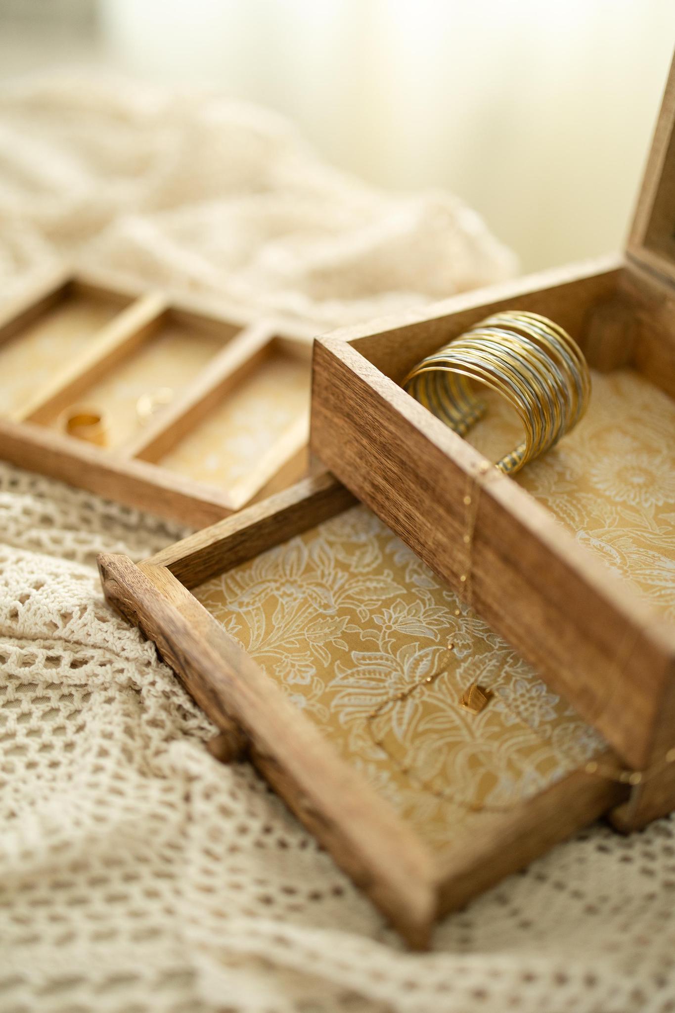 Hand-Carved Mango Wood Jewelry Box with Mirror & Drawer