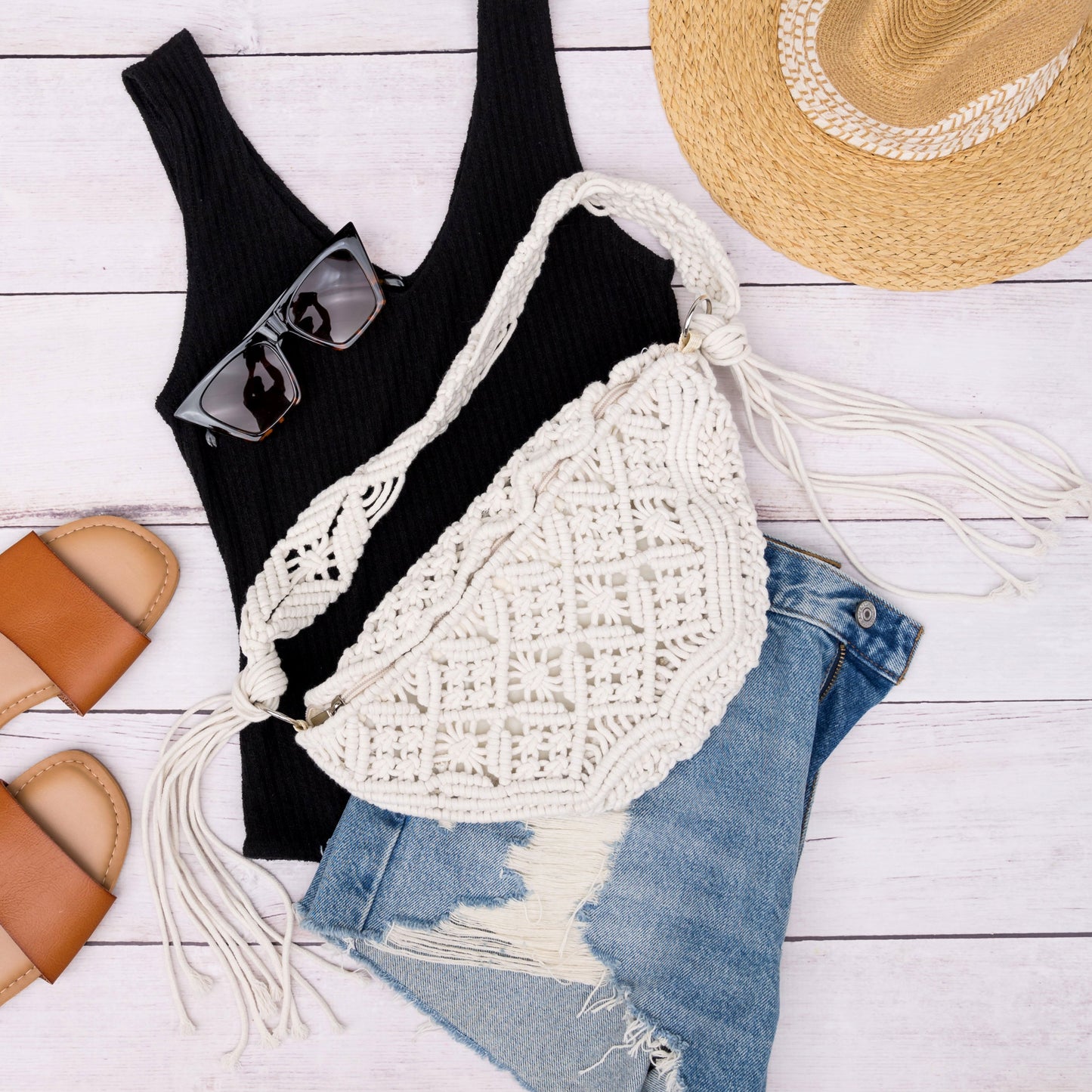 Macramé Tassel Sling Bag