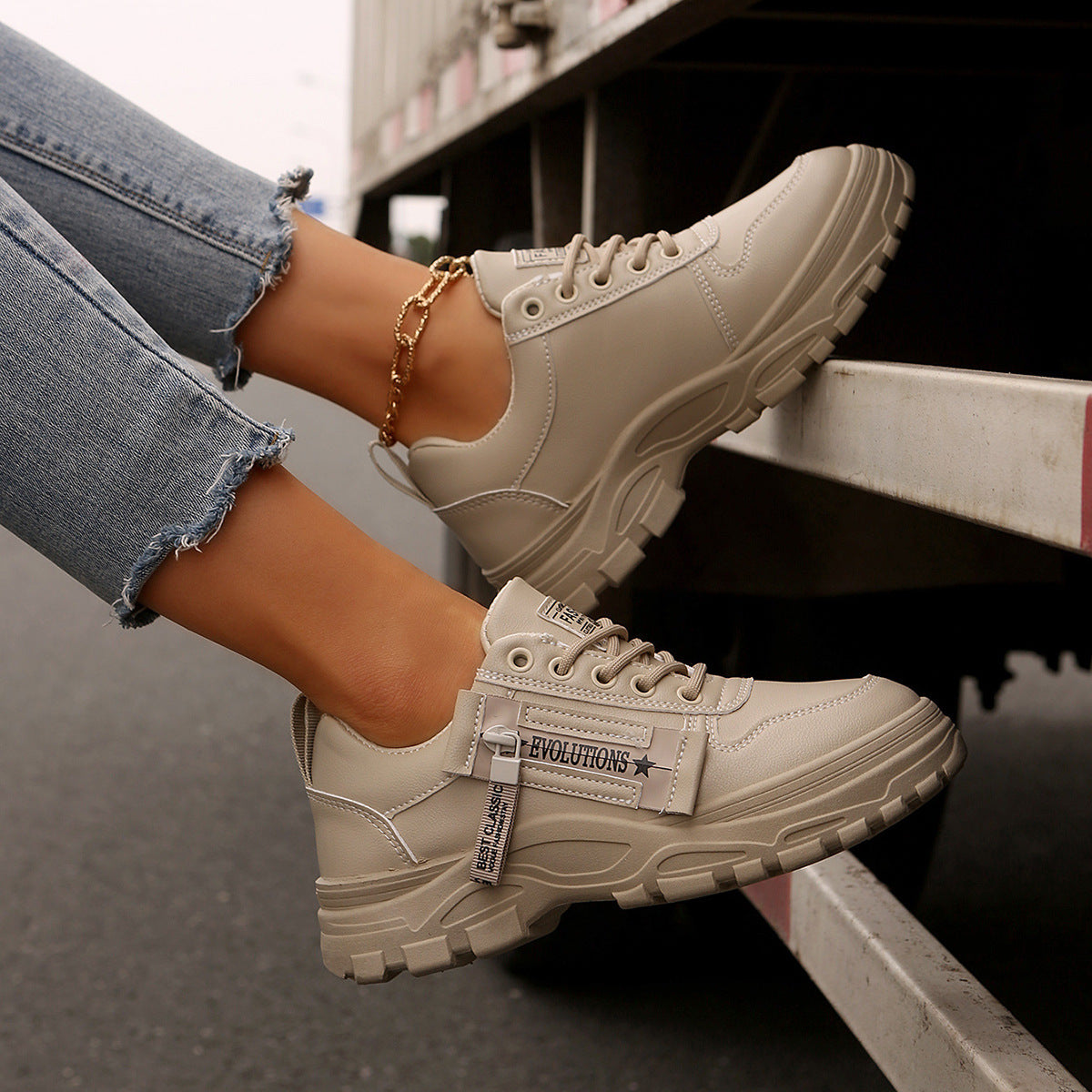 Lace Up Side Zipper Platform Sneakers