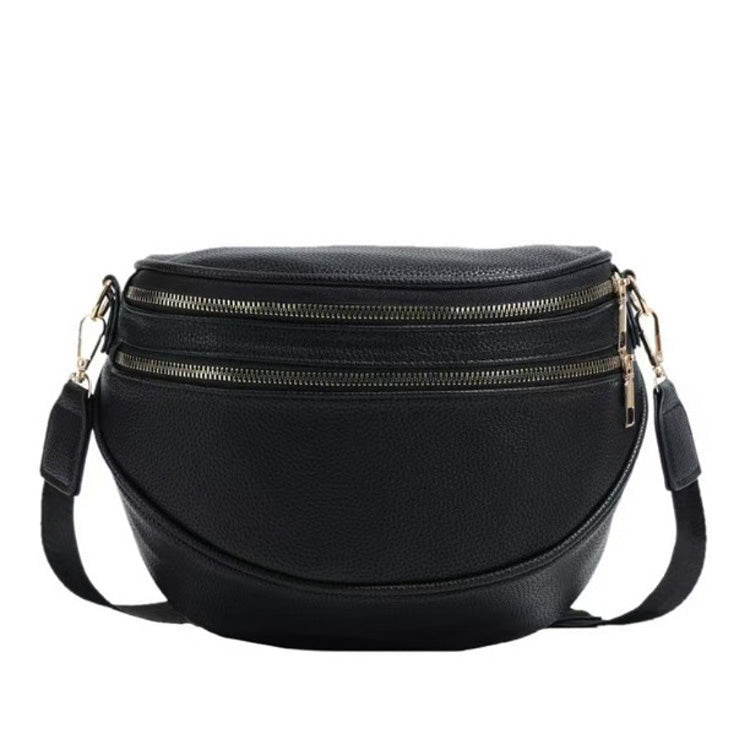 Sabrina Double Zip Vegan Leather Crescent Sling