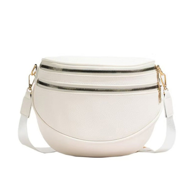 Sabrina Double Zip Vegan Leather Crescent Sling