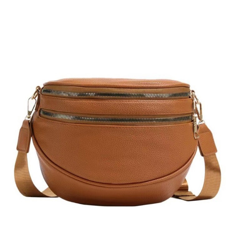 Sabrina Double Zip Vegan Leather Crescent Sling