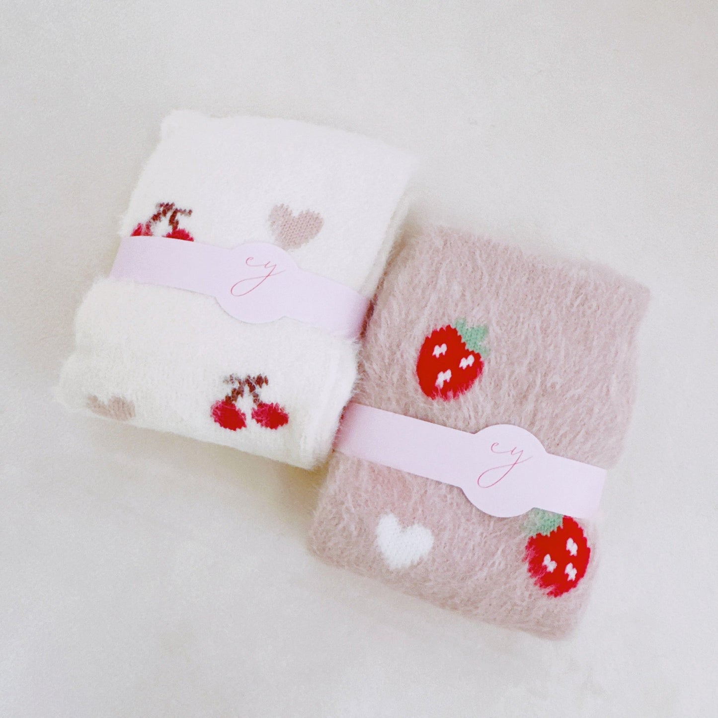 Cherry and Strawberry Fuzzy Socks Set of 2