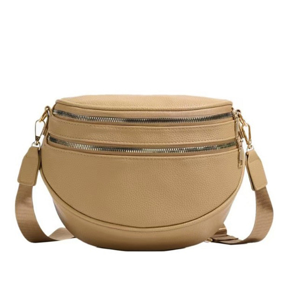 Sabrina Double Zip Vegan Leather Crescent Sling