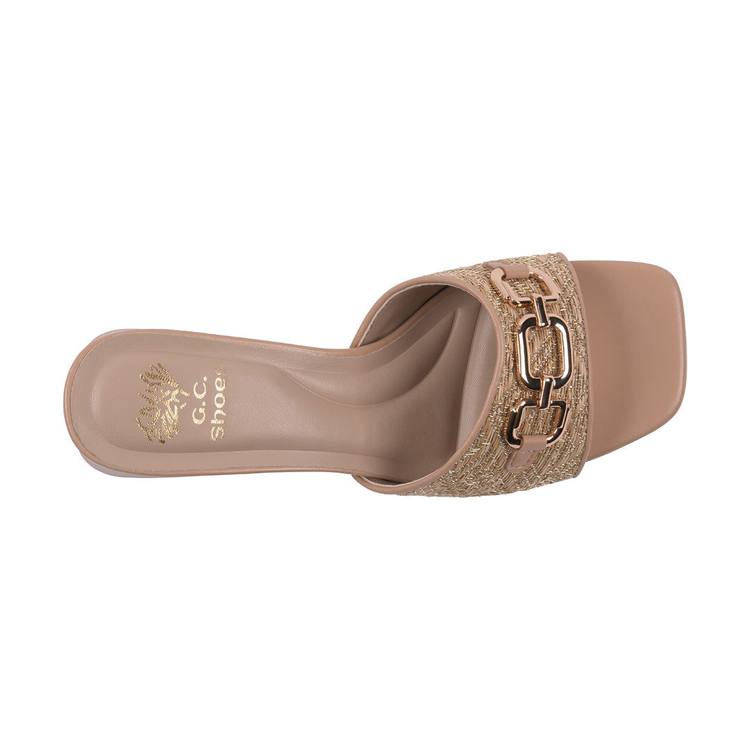 Wanda Hardware Block Heel Sandal in Nude