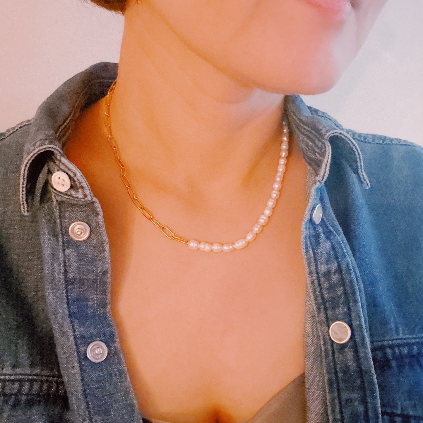 Freshwater Pearls and Chain Necklace