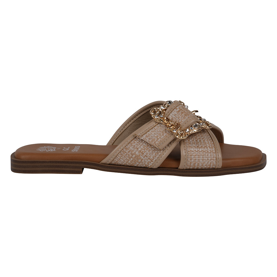Ivy Woven Crisscross Flat Sandal in Natural