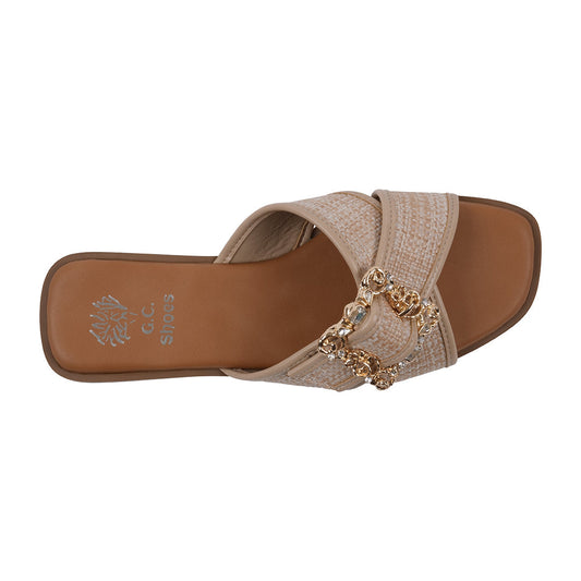 Ivy Woven Crisscross Flat Sandal in Natural