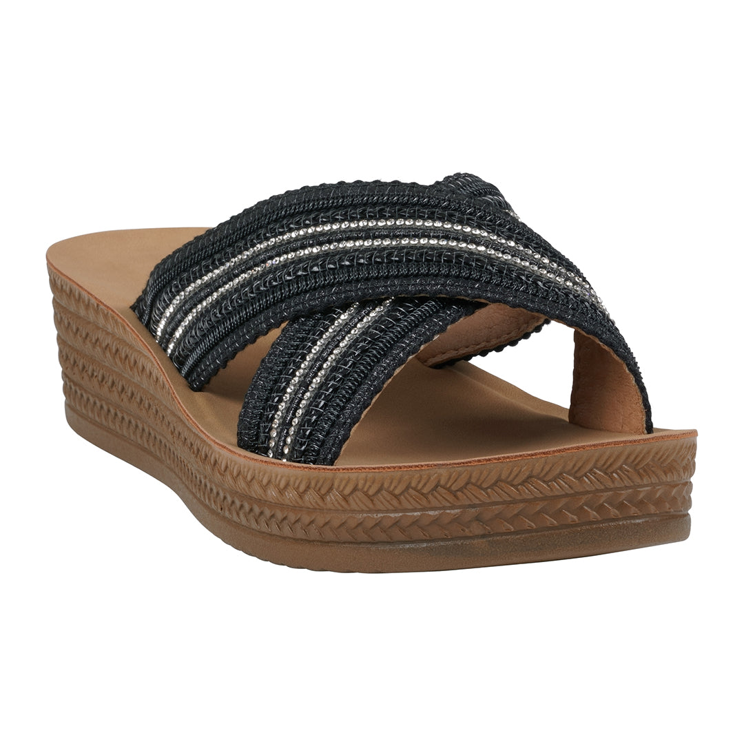 Robyn Embellished Cross Strap Sandal in Black
