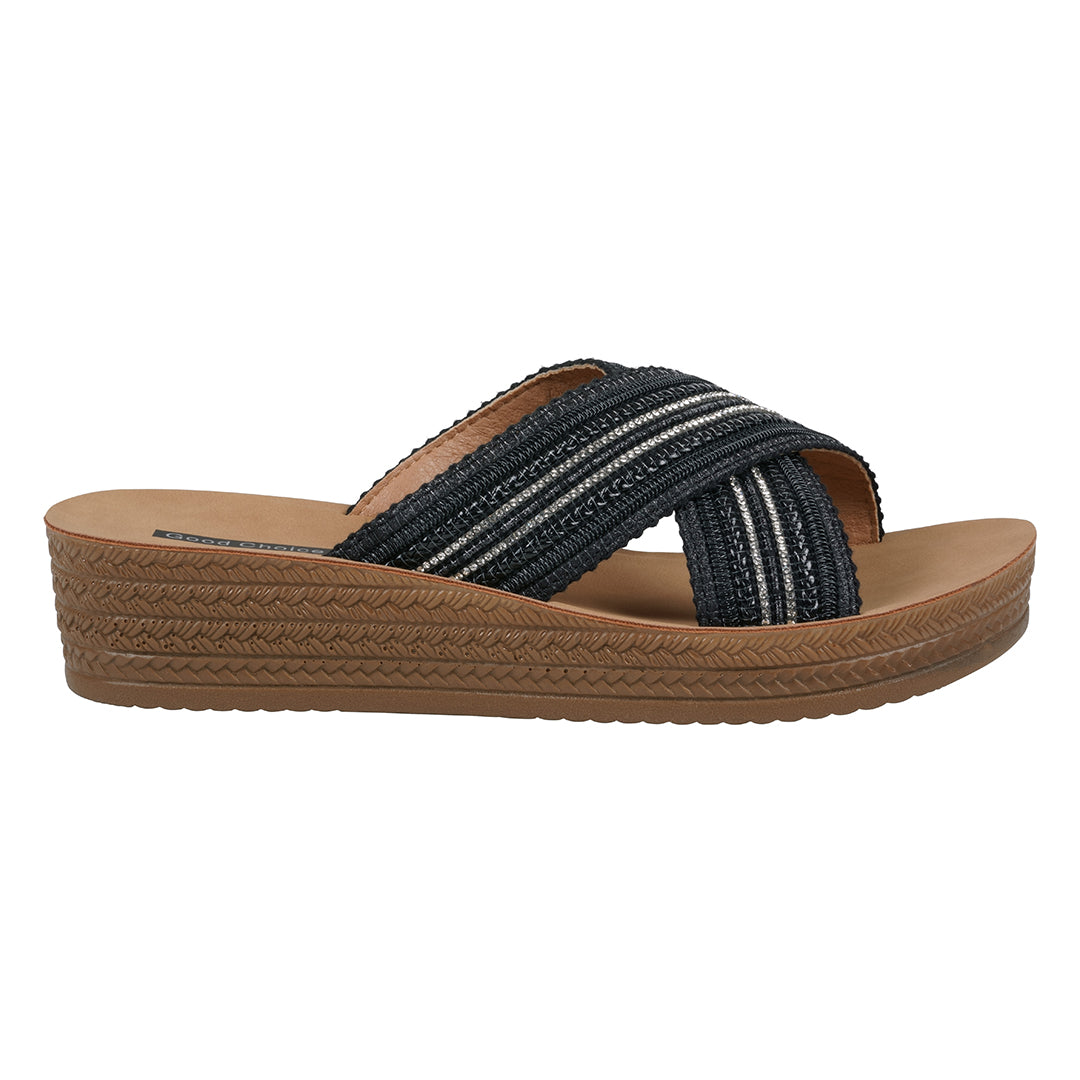 Robyn Embellished Cross Strap Sandal in Black
