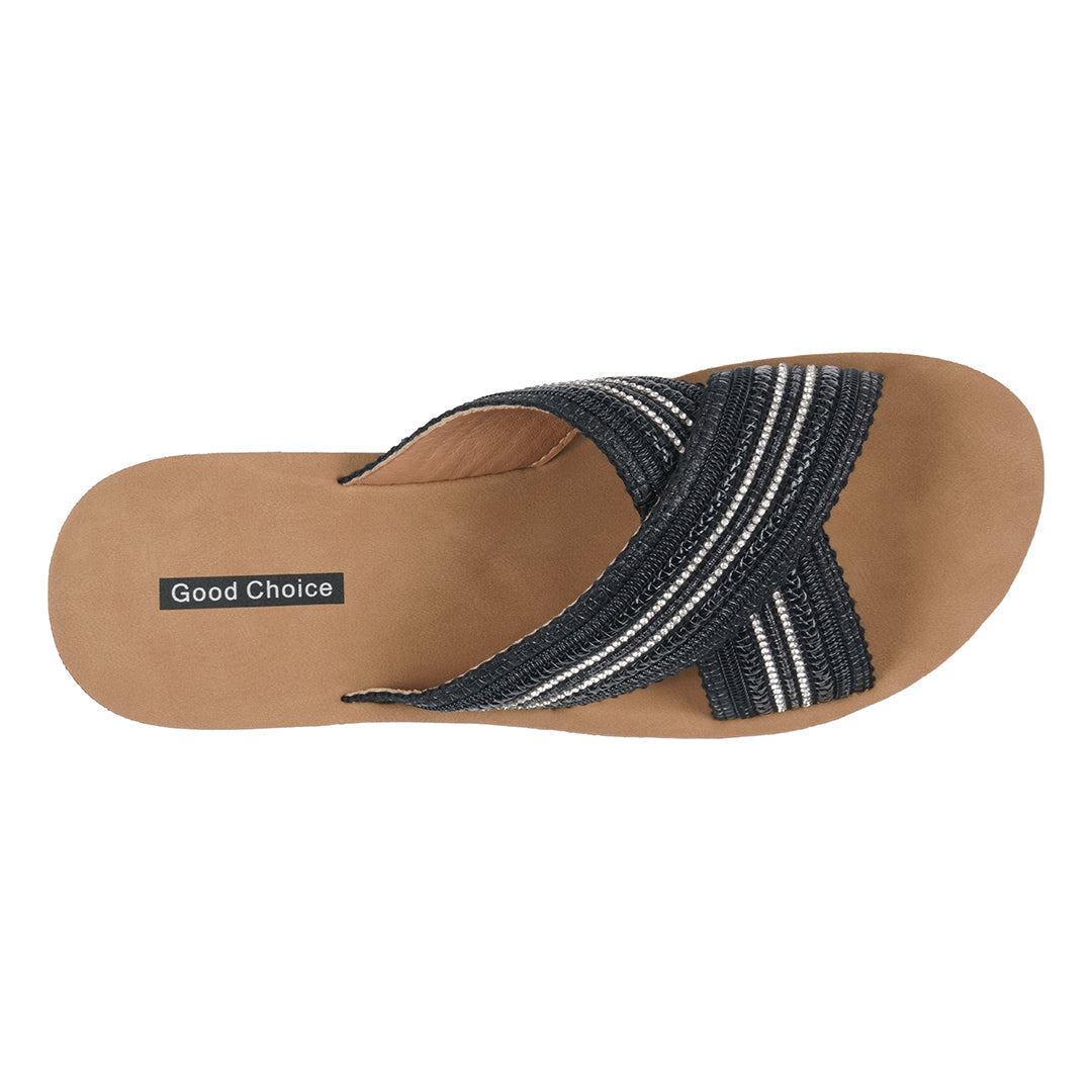 Robyn Embellished Cross Strap Sandal in Black