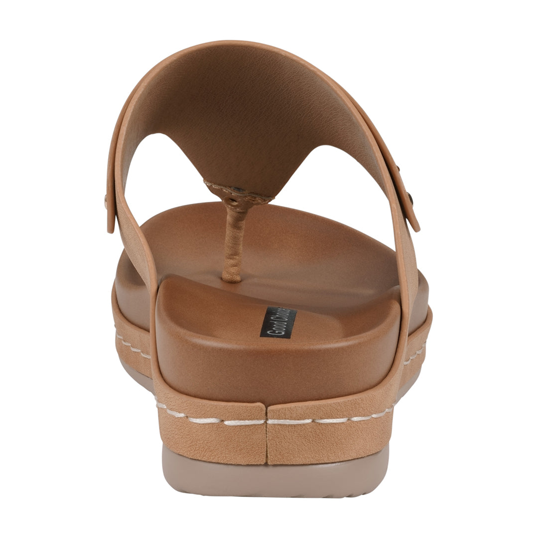 Tani Laser-Cut Thong Wedge Sandal in Tan
