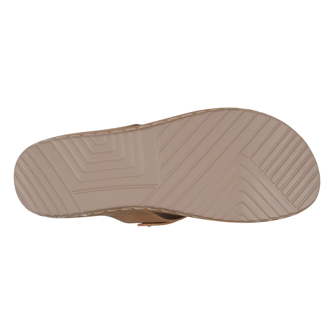 Tani Laser-Cut Thong Wedge Sandal in Tan