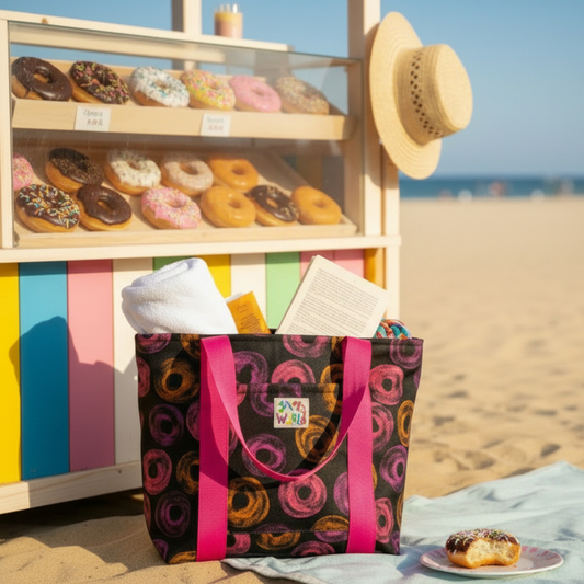 Jams World Lined Tote Bag in Neon Donuts