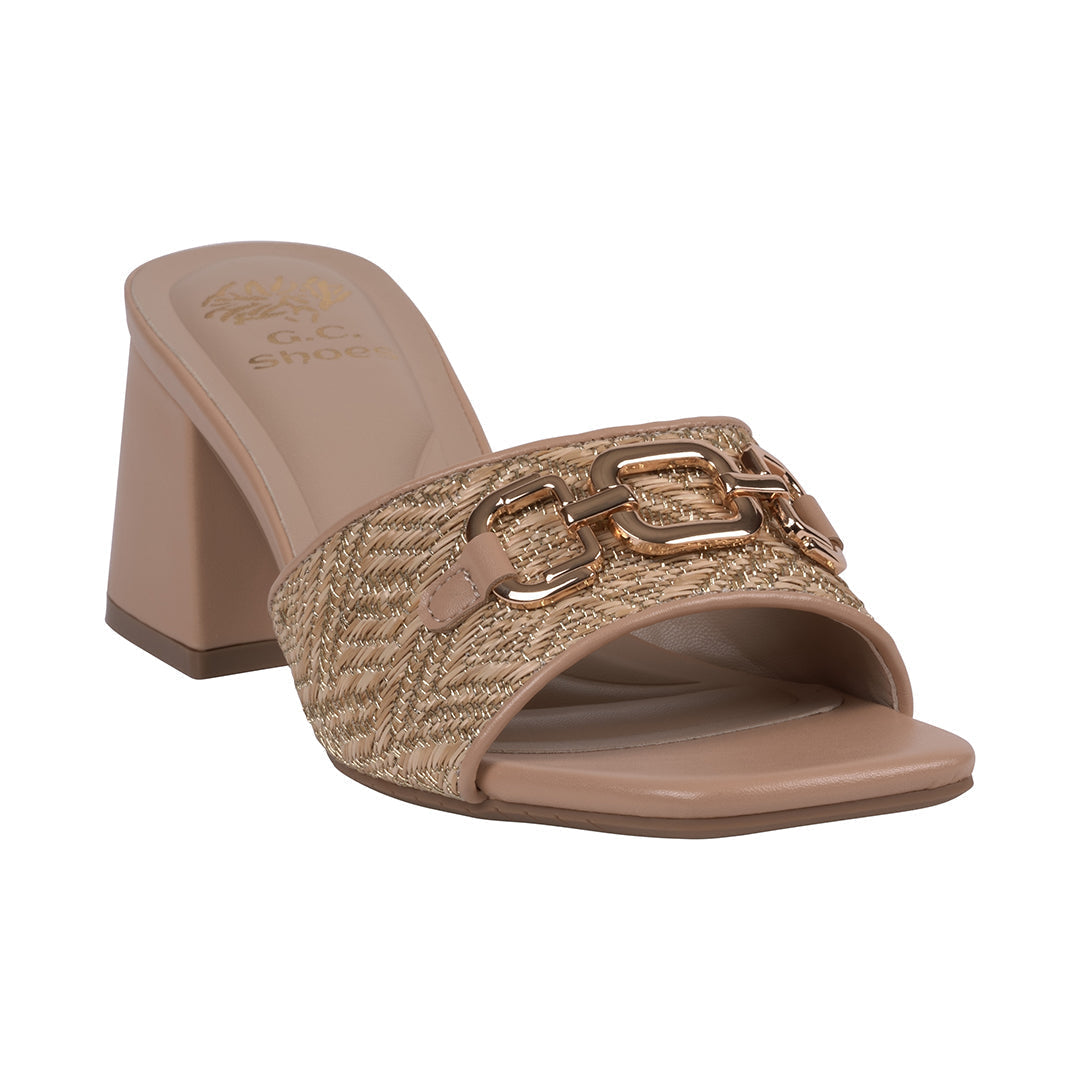 Wanda Hardware Block Heel Sandal in Nude