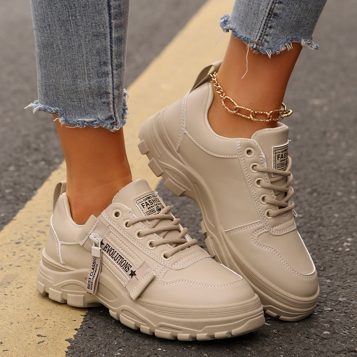 Lace Up Side Zipper Platform Sneakers
