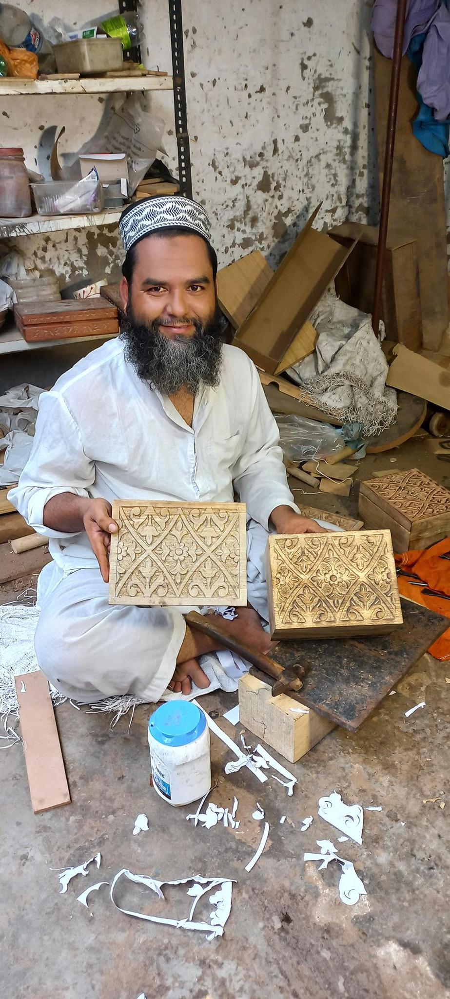 Hand-Carved Mango Wood Jewelry Box with Mirror & Drawer