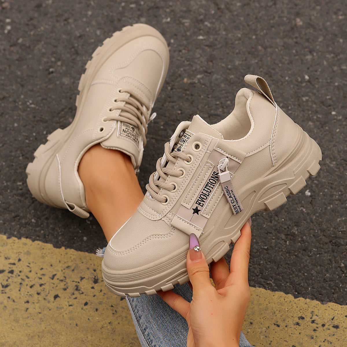 Lace Up Side Zipper Platform Sneakers