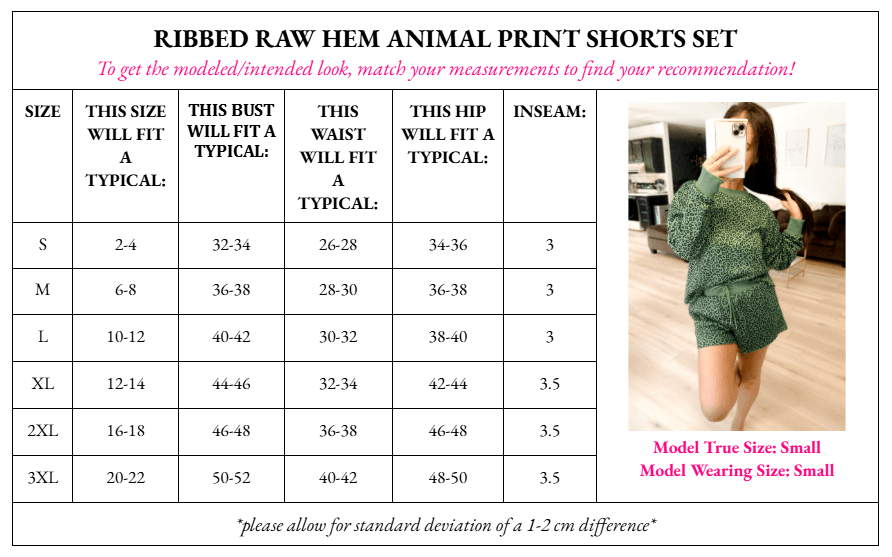 Ribbed Leopard Print Two Piece Raw Hem Short Set