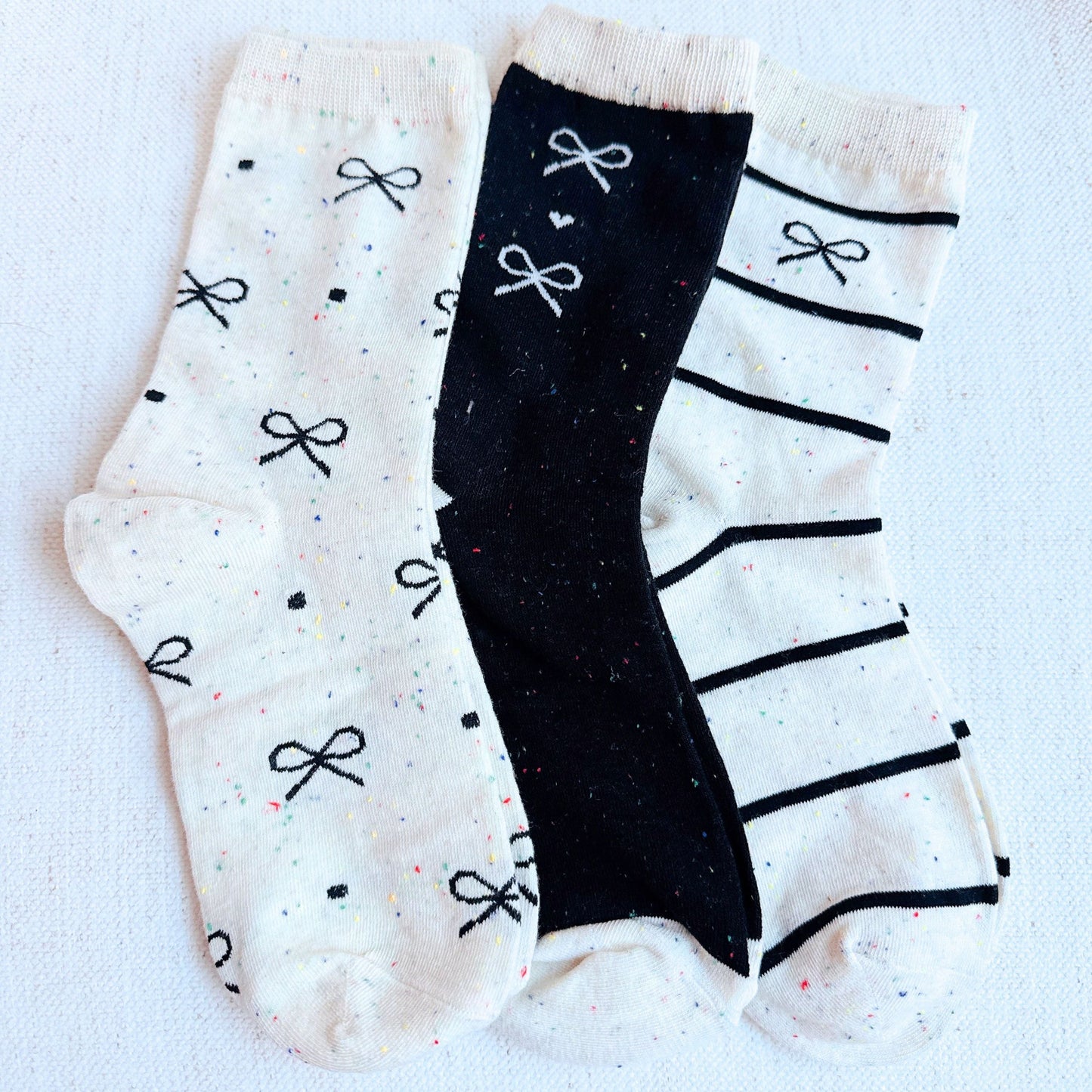 Unique Mix of Bows Socks Set of 3