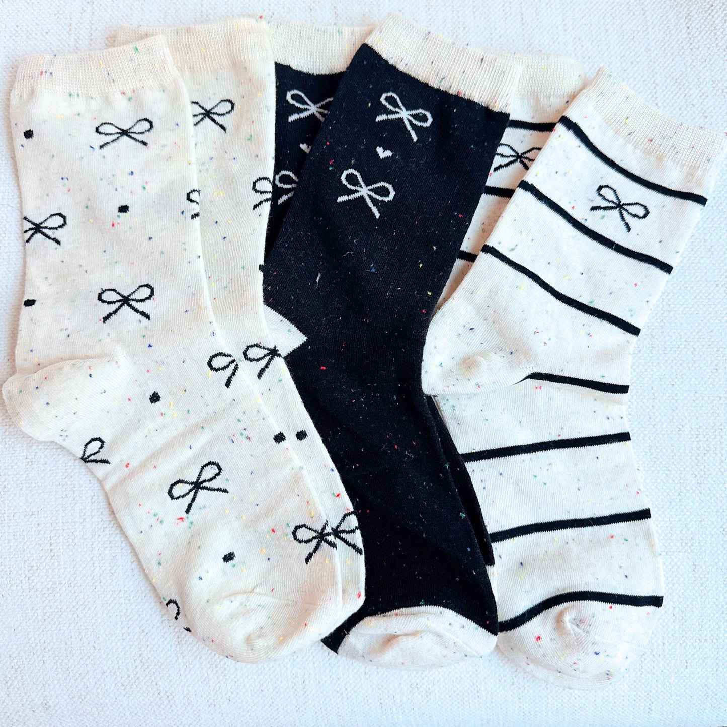 Unique Mix of Bows Socks Set of 3